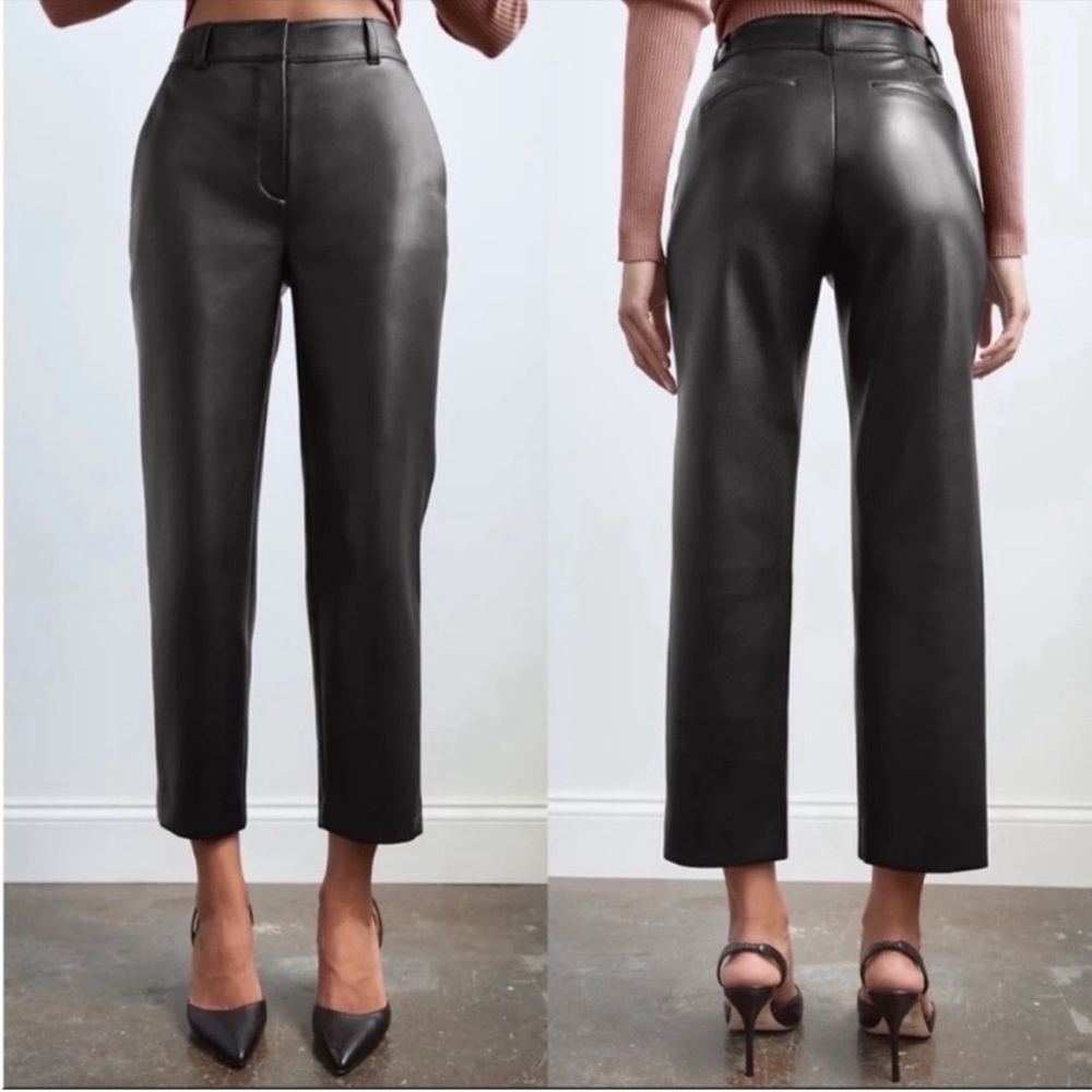 Aritzia Babaton Command Vegan Leather Black Trousers Size 8